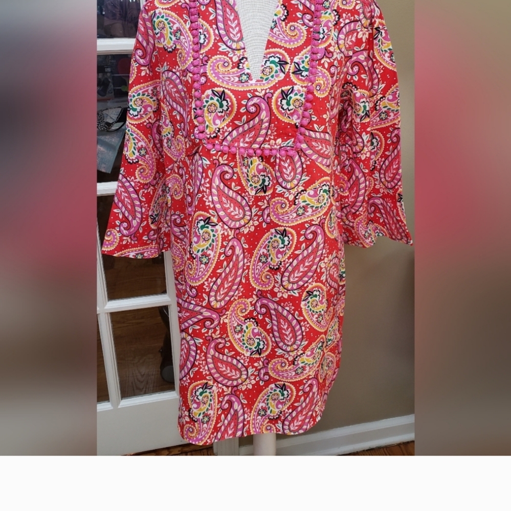 Boden Linen Tunic Vibrant Paisley Print Dress